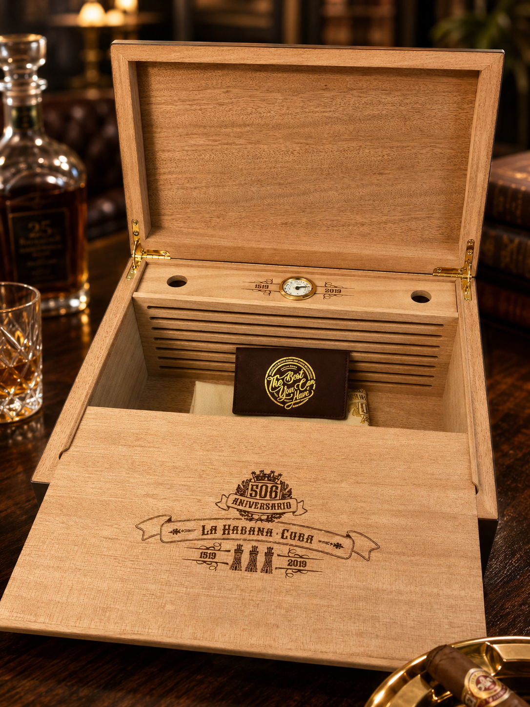Okoume wood interior structure for premium cigar storage box