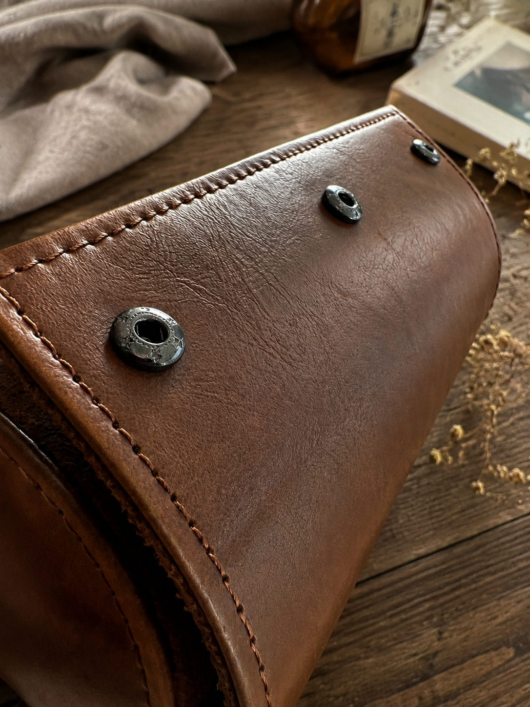 Leather texture detail of watch case