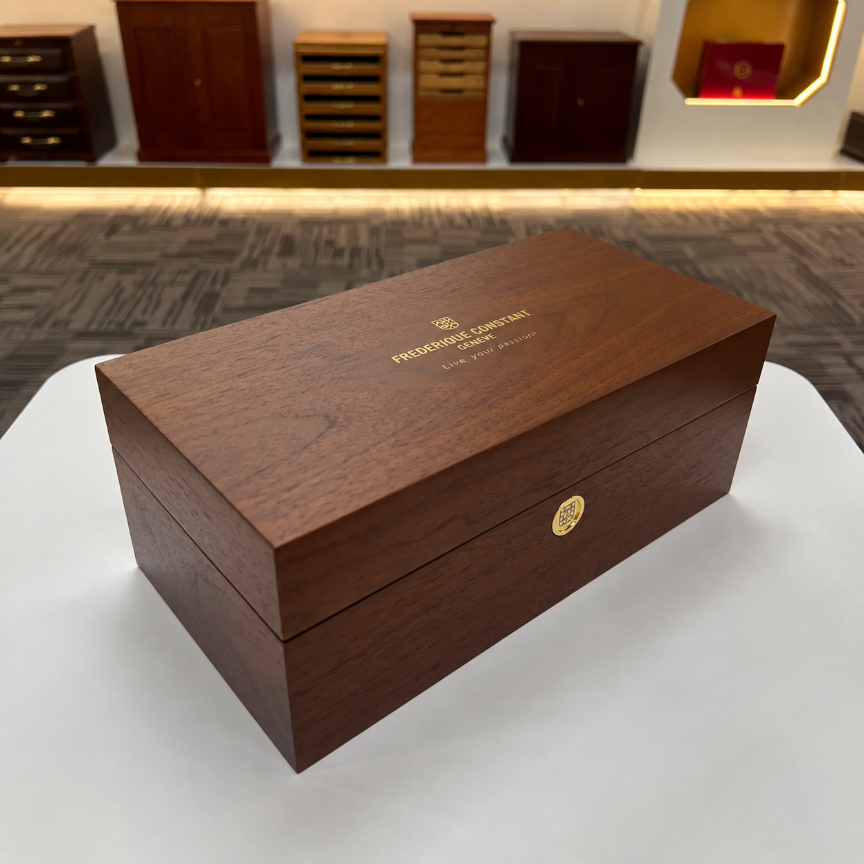 Luxury wooden watch box side view