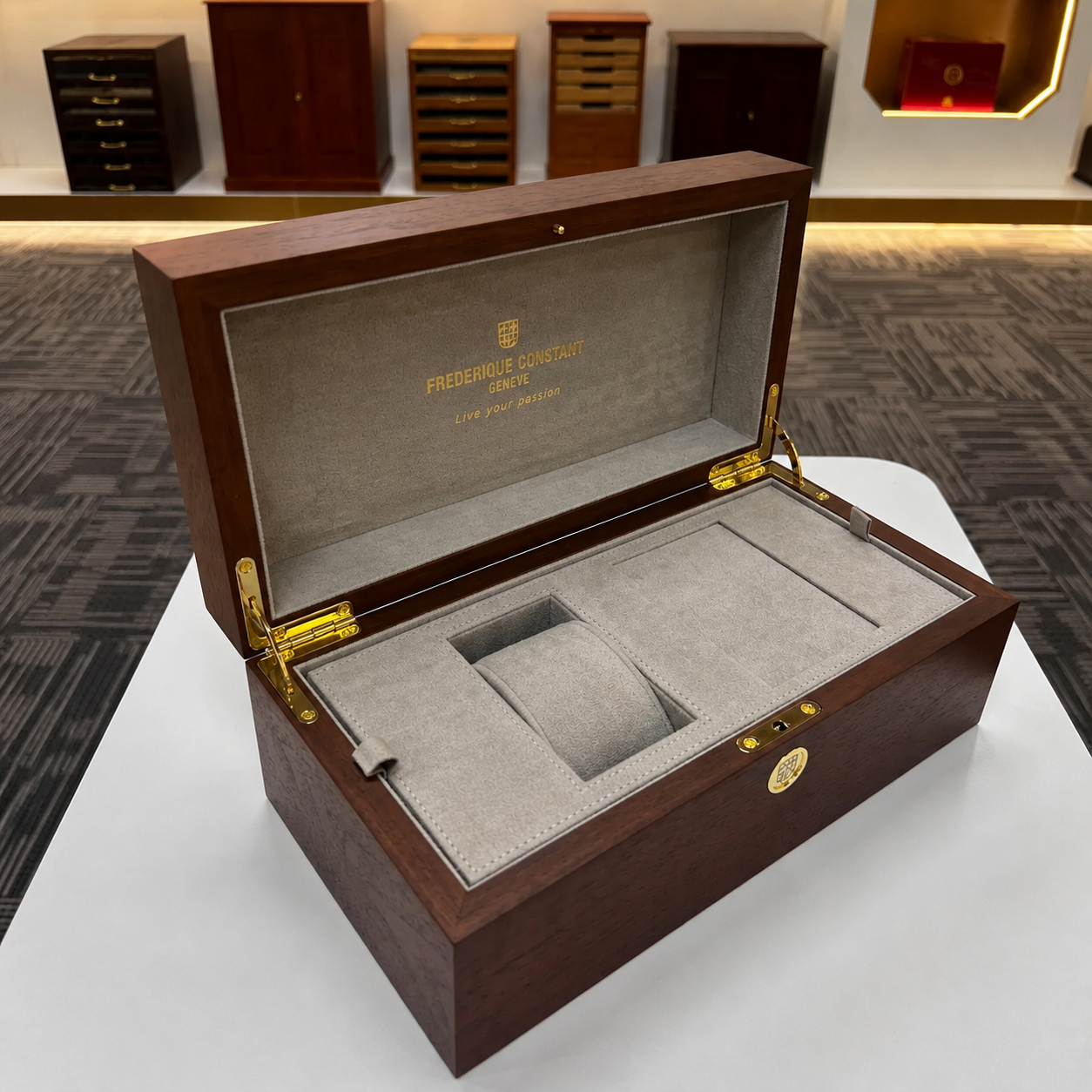 Luxury wooden watch box left side display