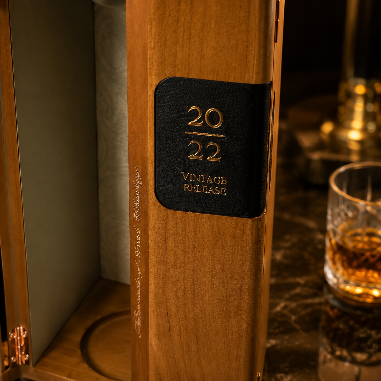 Custom logo finishing on luxury wooden wine box