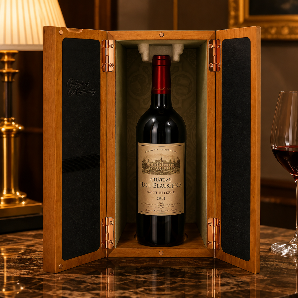Luxury wooden wine box open display for premium wine packaging