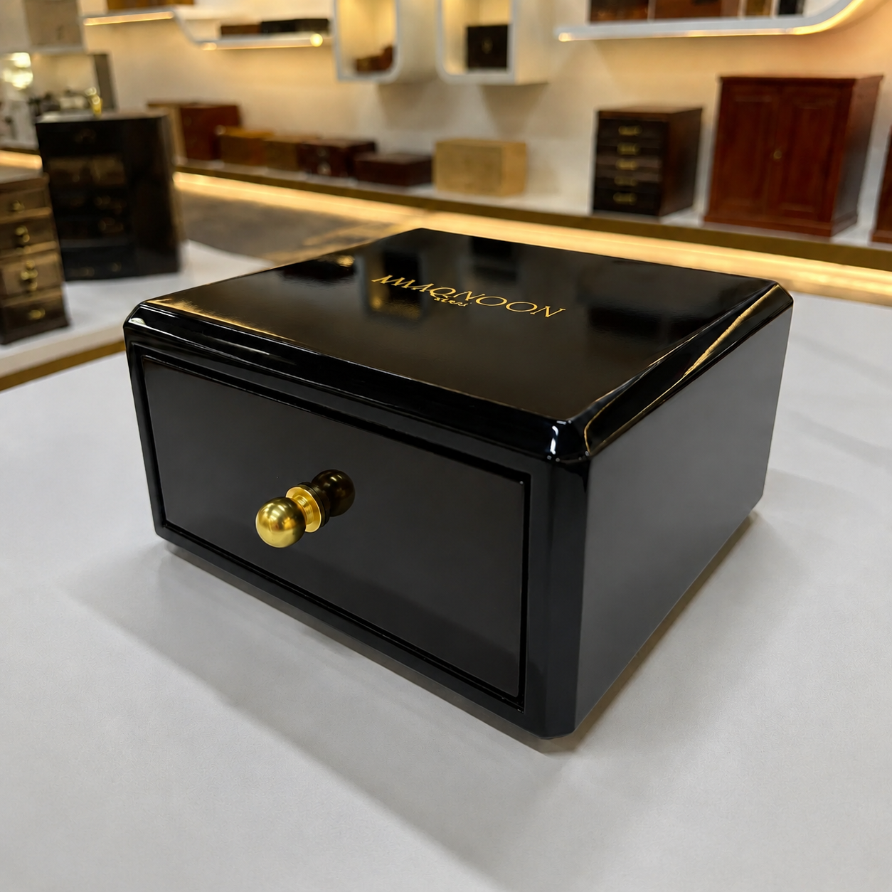 Luxury wooden watch box side view