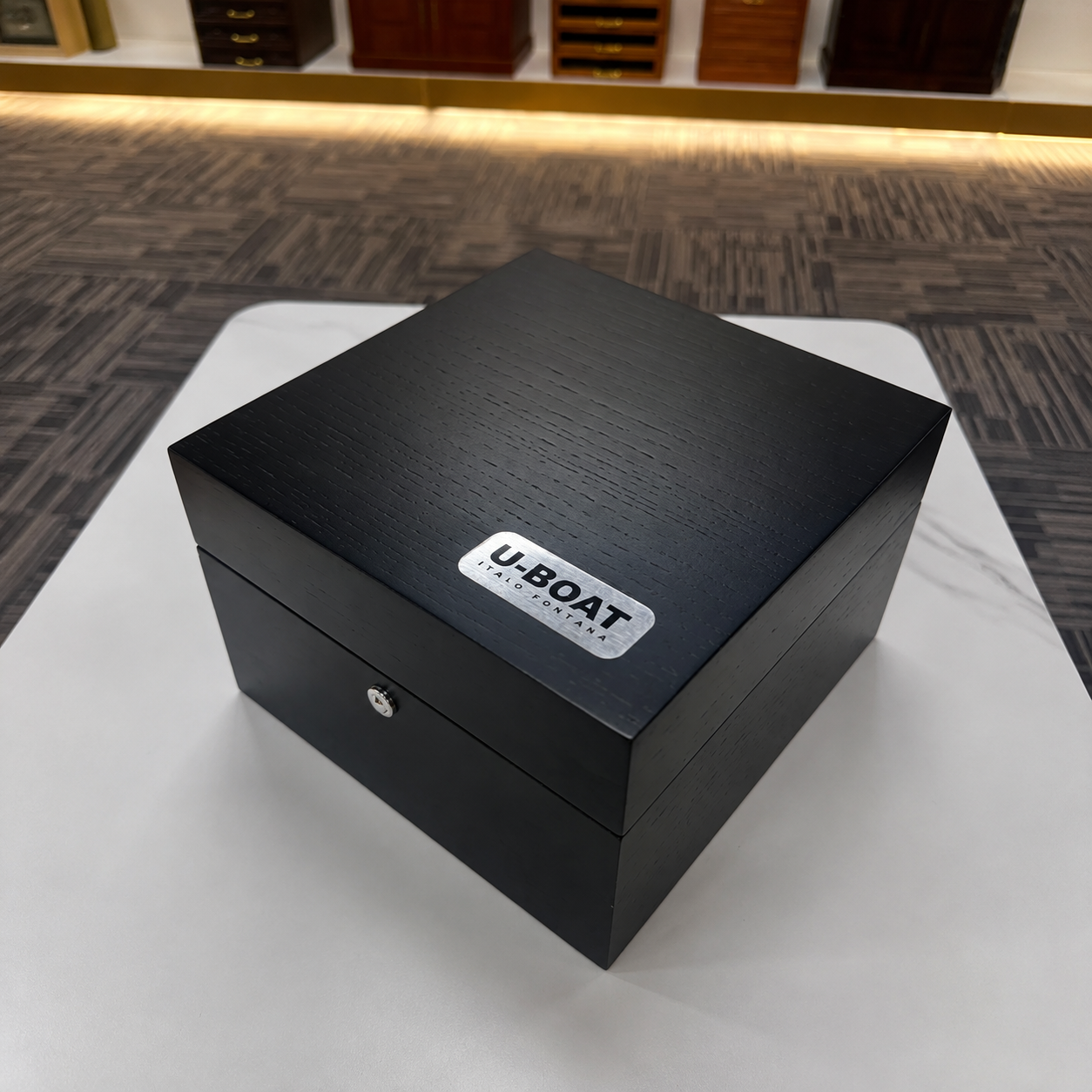 Luxury wooden watch box side view