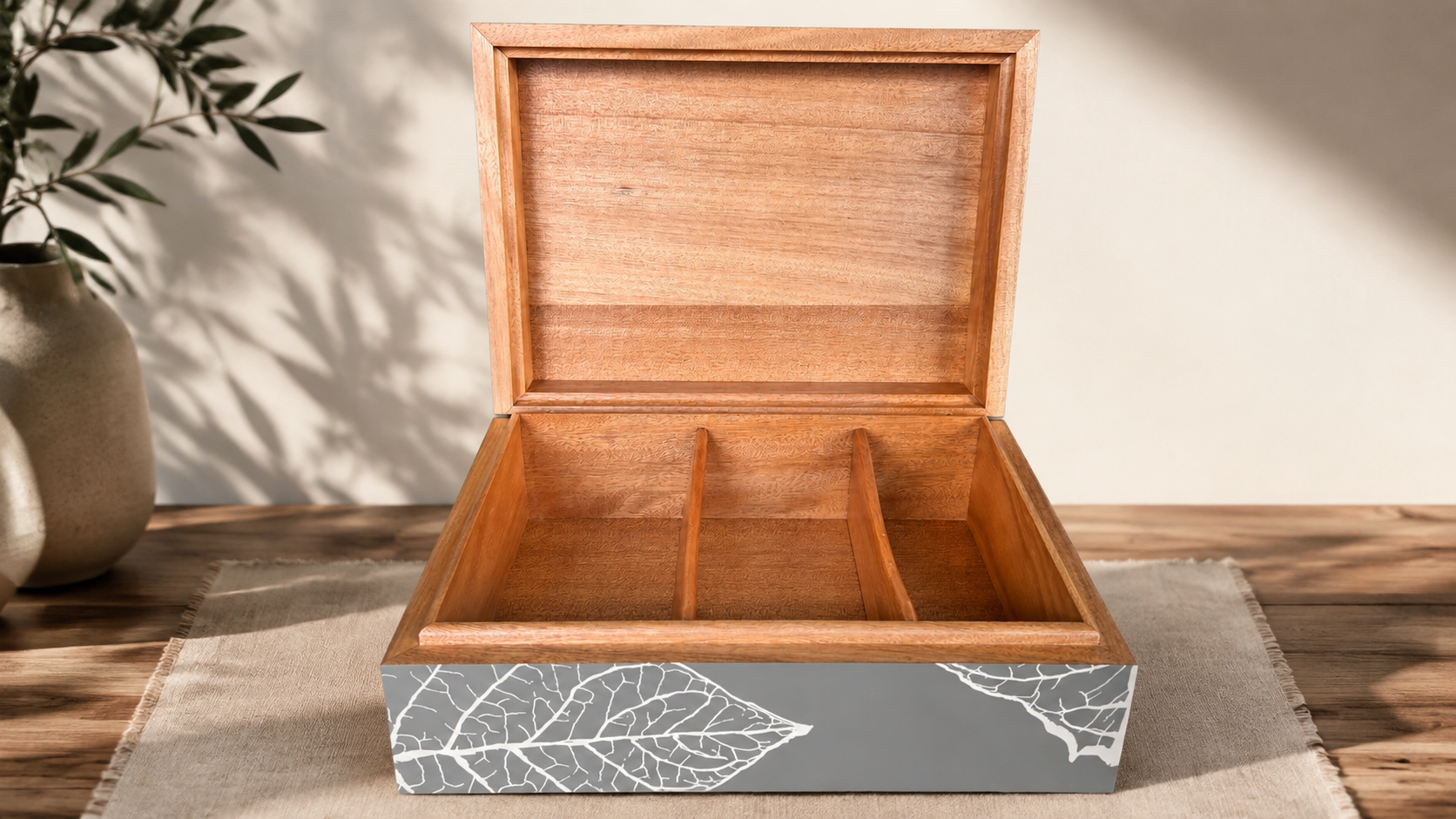 Open luxury wooden box display