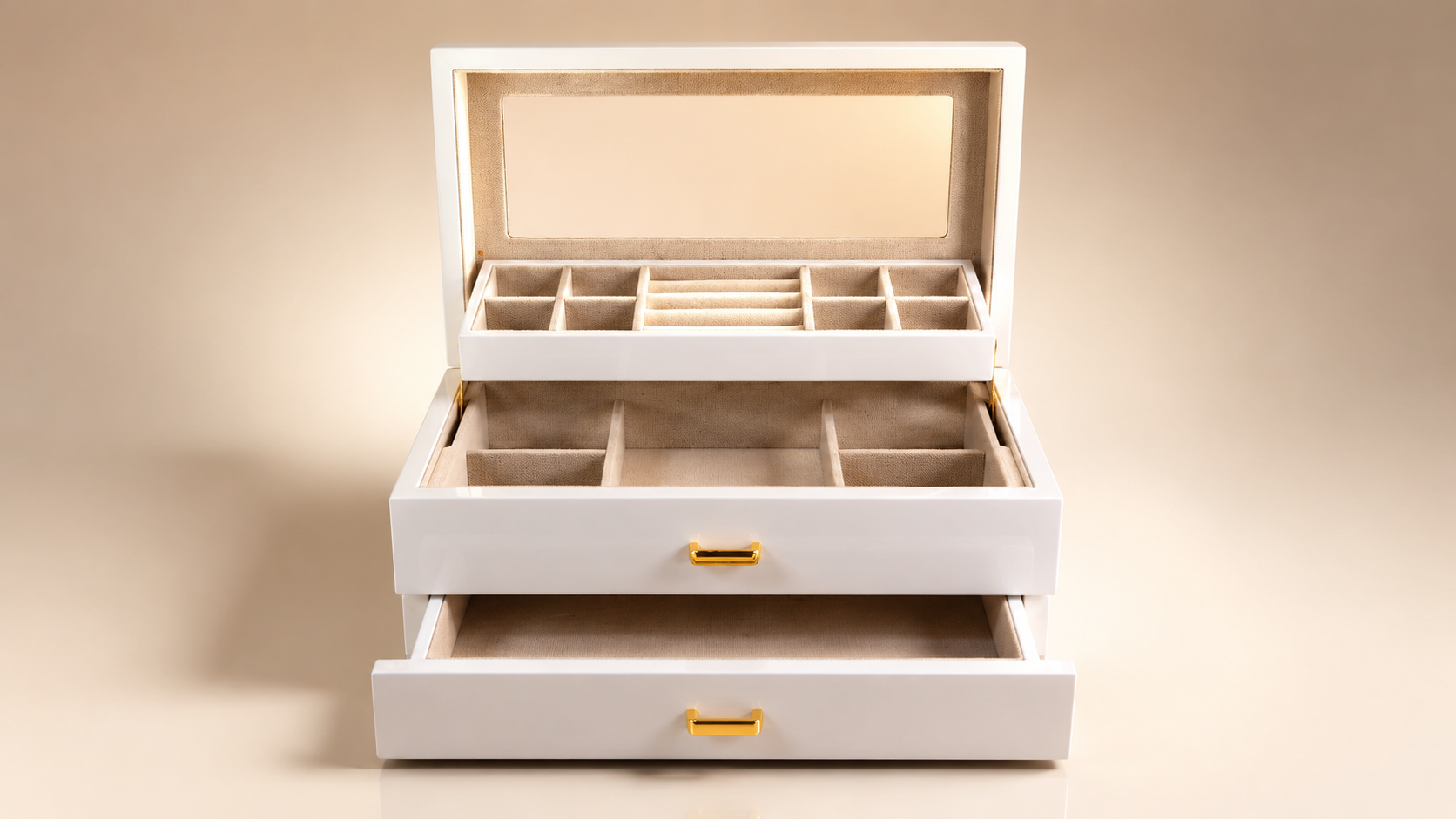 Luxury jewelry box with drawers and layered storage design