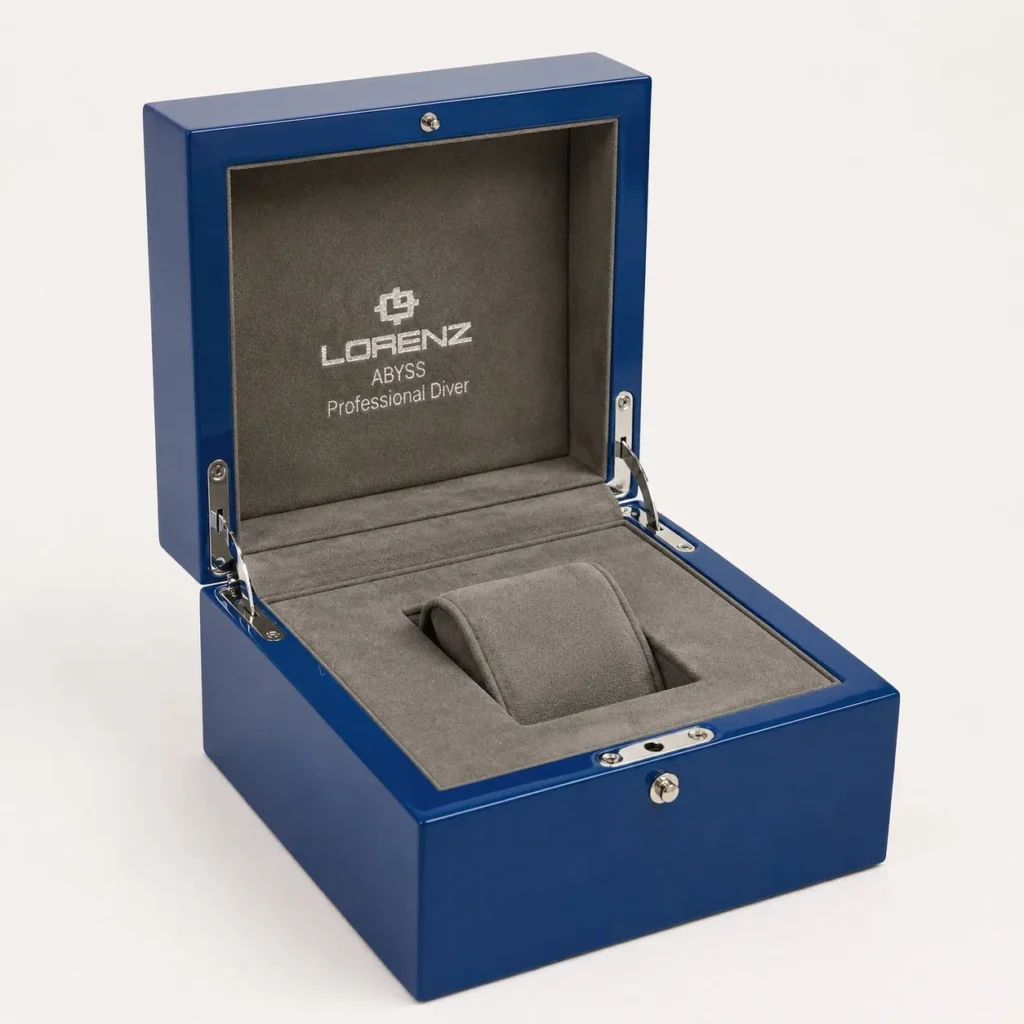 Luxury Blue Wooden Watch Box Single Display Case with Velvet Interior for Premium Timepiece Packaging