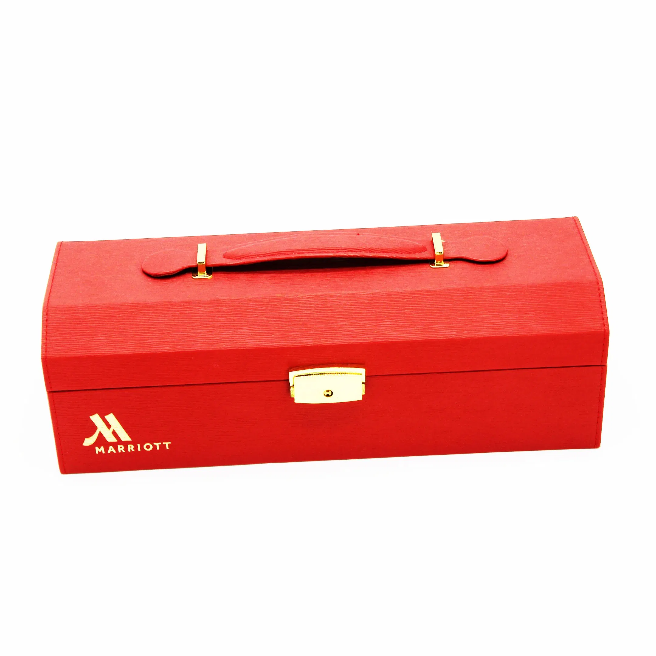 High End Fashion Red PU Leather Handle Rectangular Moon Cake Box
