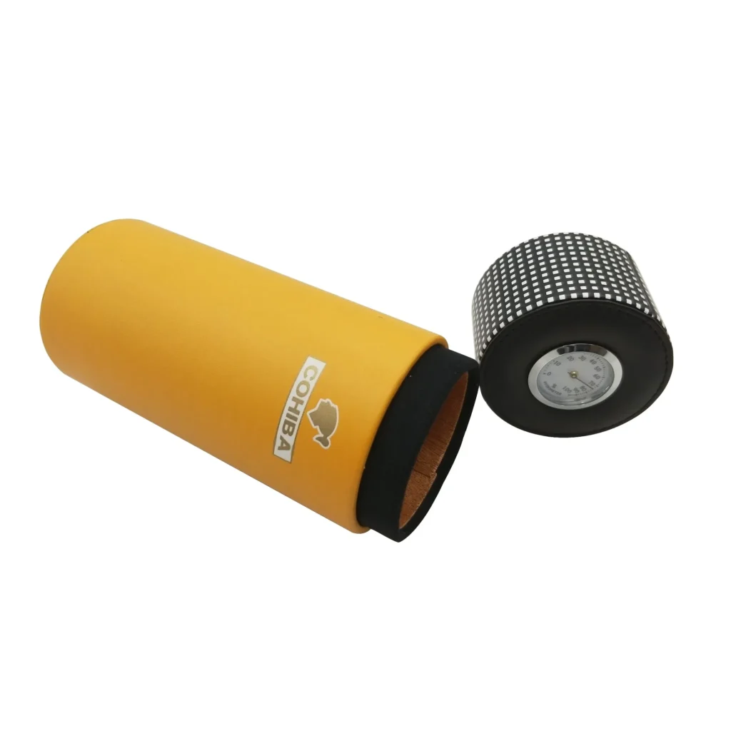 Customized Elegant Cylinder PU Leather Cigar Packaging Humidor Gift Box