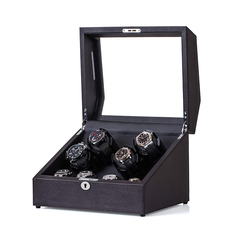Brown Leather Automatic Watch Winder Box with 4 Winding 4 Storage