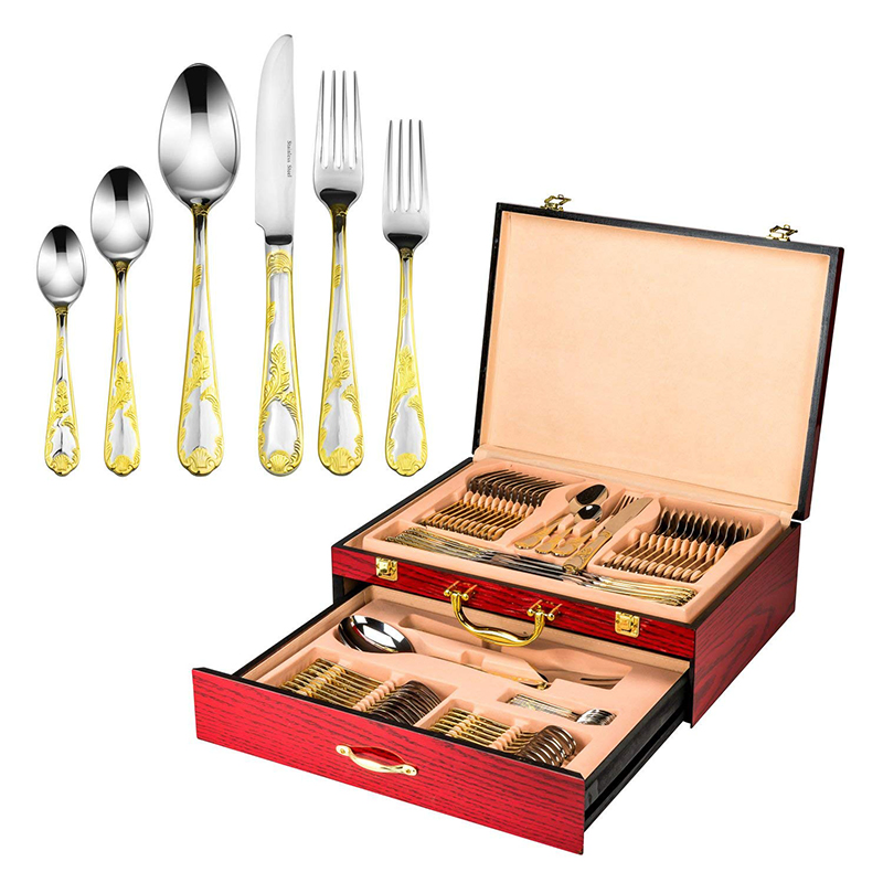 Wooden High Grade Stainless Steel Silverware Cutlery Storage Box for Home Use