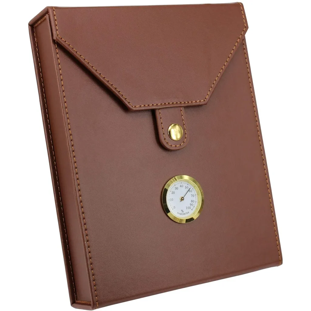 Elegant Brown Leather Packed Portable Travel Cigar Humidor