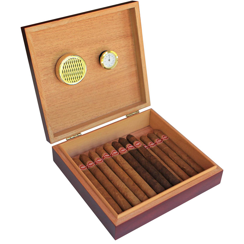 Cherry Finish Cedar Humidor Cigar Box with Magnet Seal and Humidifier Gel