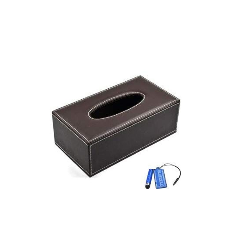 Custom Brown PU Leather Tissue Storage Box for Home Office Car Use