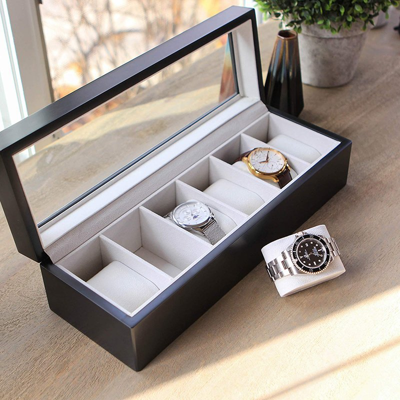 Customized Design Modern Wooden 6-Slot Watch Display Box for Gifts