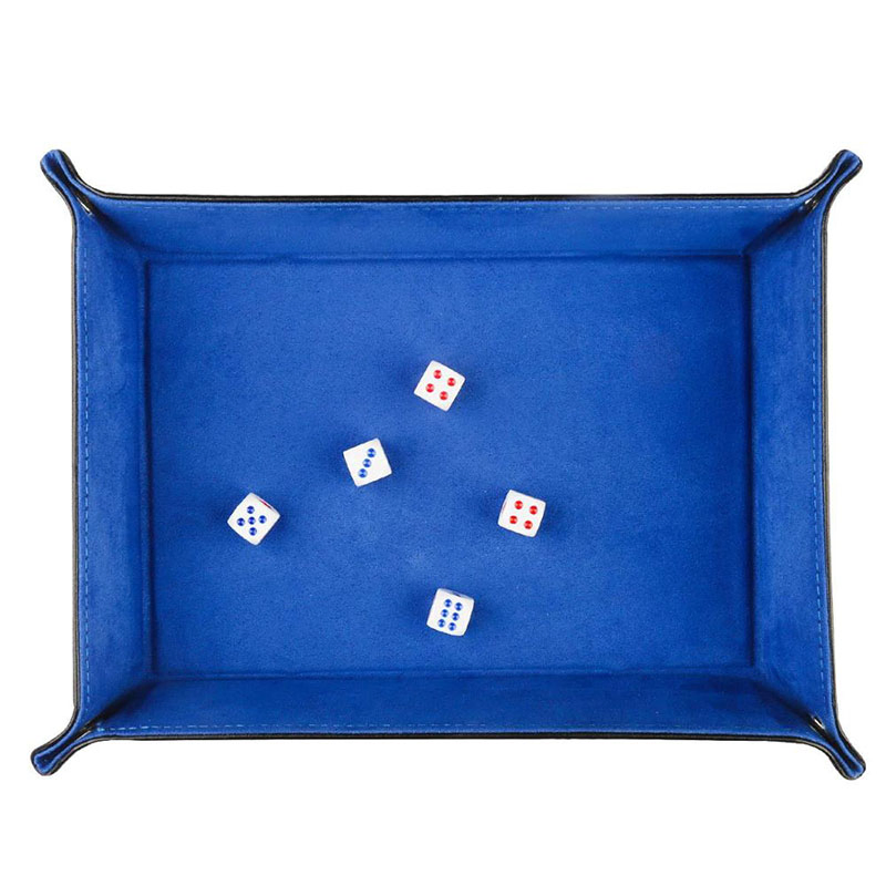 Stylish Folding Blue Velvet Valet Tray for Dice Games