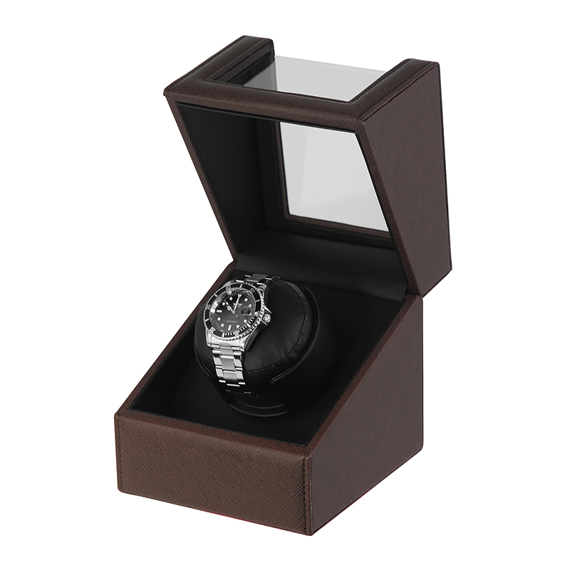 Custom High End Dark Brown Leather Box Single Watch Winder Display Box