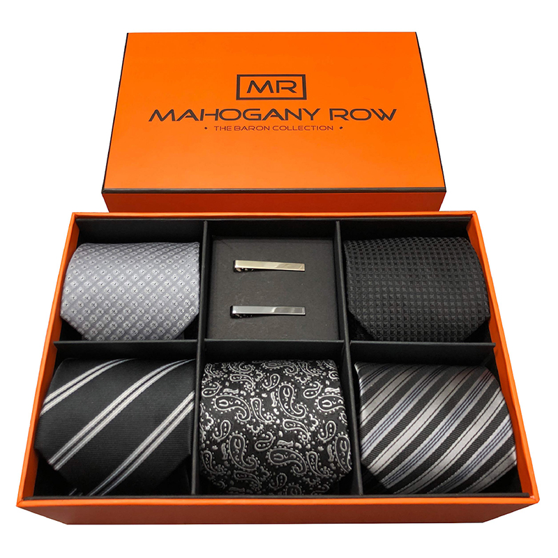 Custom Design Men Gift Set Tie Storage Box with 5 Italian Ties / 2 Modern Ties