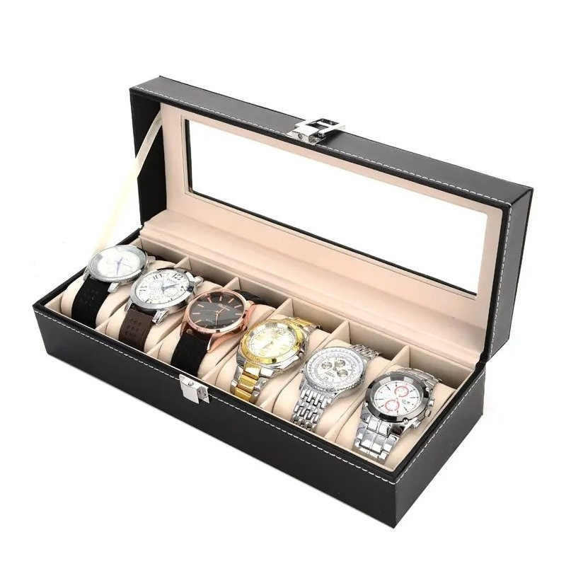 Elegant 6-Slot Black Watch Organizer for Men’S Accessories