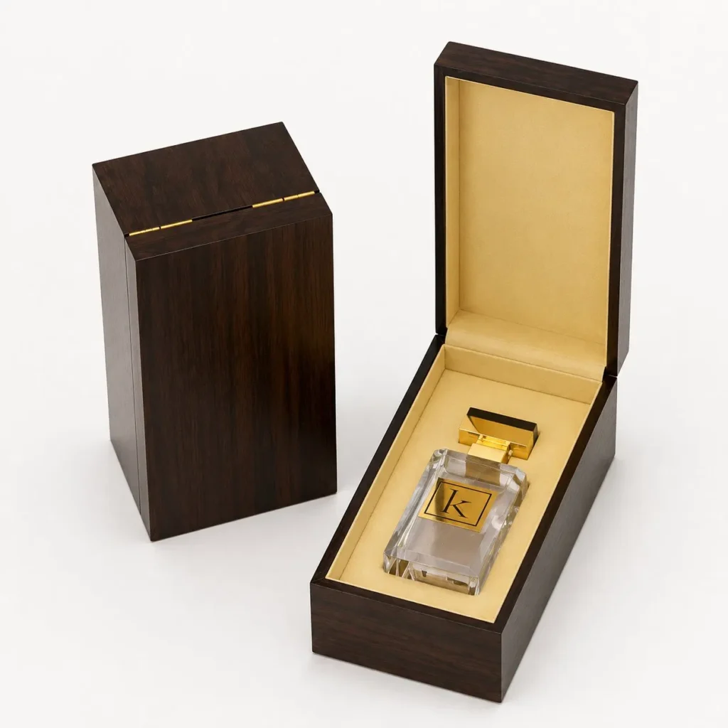 Manufacturer Customized Brown PU Leather Wooden Arabian Perfume Bottle Gift Box Wooden Luxury Perfume Gift Box Packaging