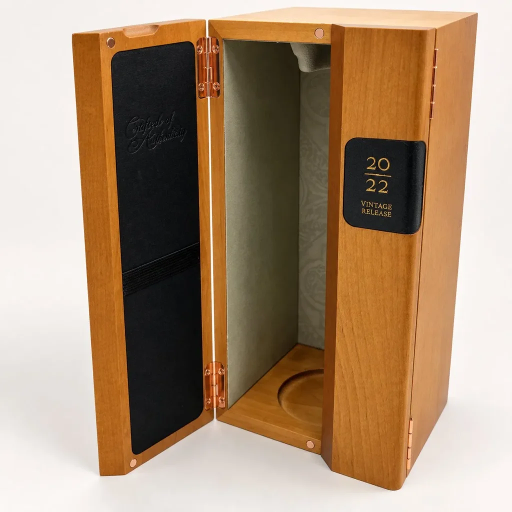 Luxury Wooden Wine Box with Hinged Lid Liquor Packaging Gift Box for 2 Bottle Case