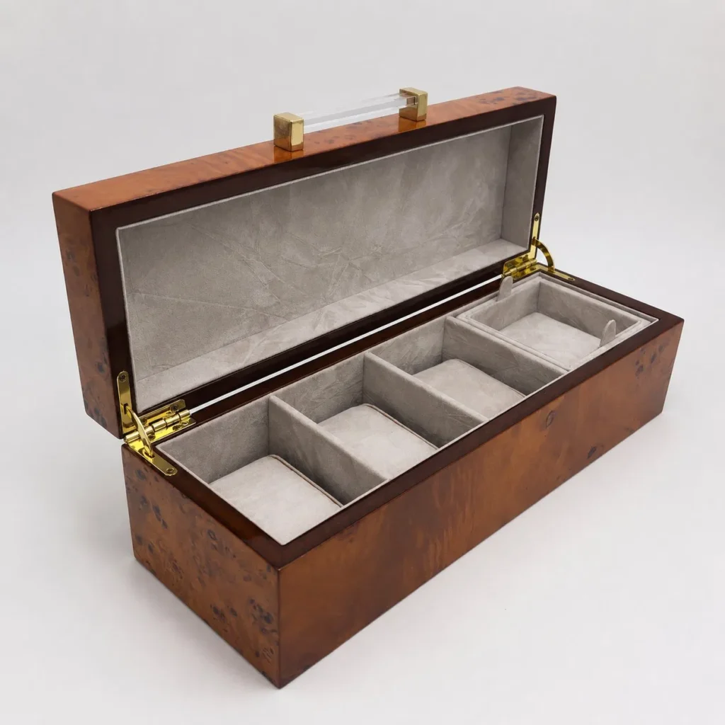 Luxury Handmade Wooden Watch Box with 4 Slots, Premium Multi Watch Storage Case Organizer for Collectors and Brands