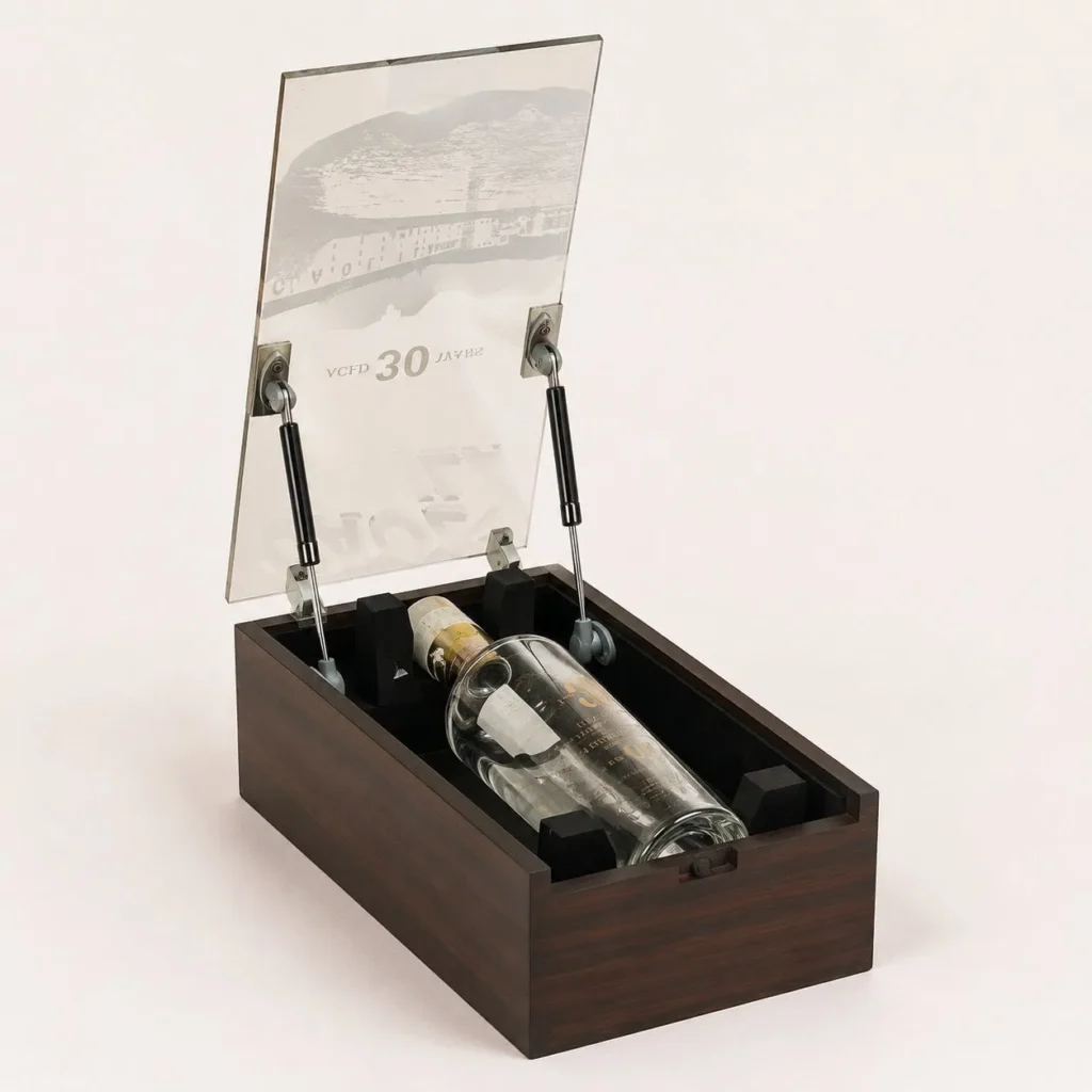 Luxury Wooden Wine Box with Hydraulic Lid Support Single Bottle Gift Packaging Case