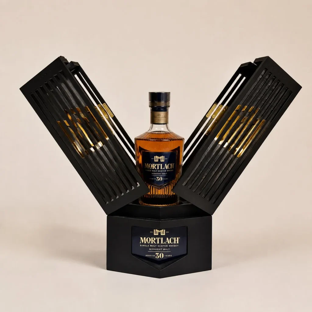 Luxury Custom Whisky Gift Box Premium Spirits Presentation Packaging with Unique Wing Opening Design