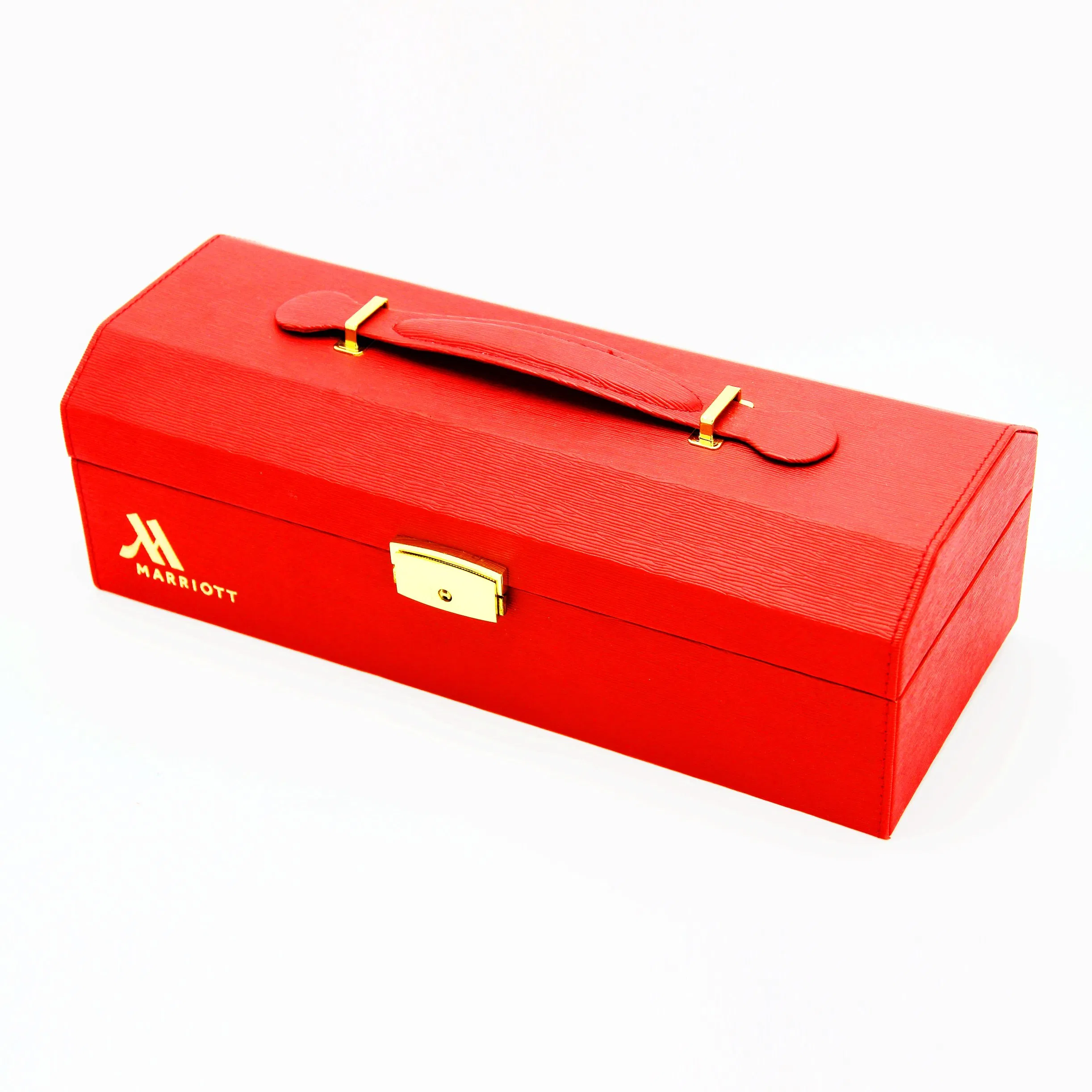 High End Fashion Red PU Leather Handle Rectangular Moon Cake Box