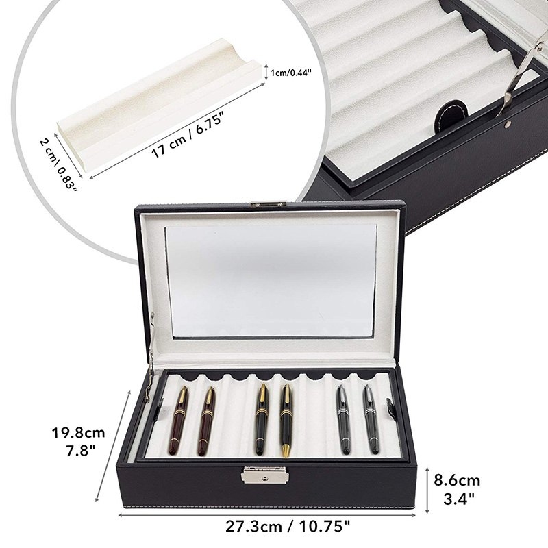 OEM Luxury Black Leather Transparent Top Rectangular Pen Display Box