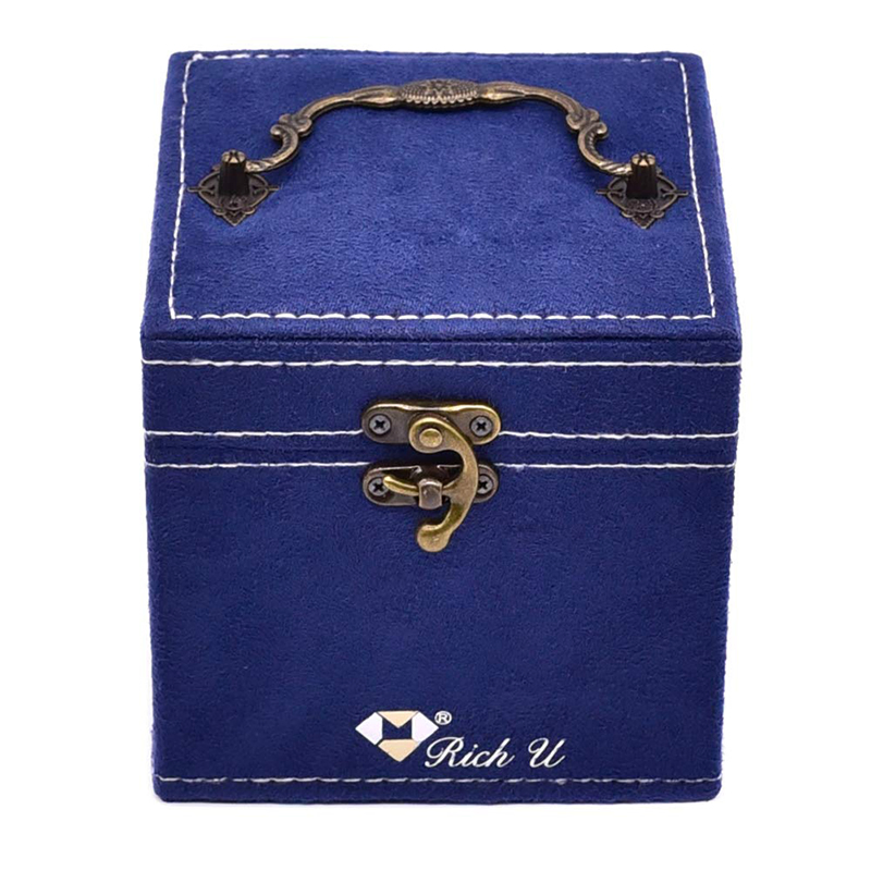 Blue Women Jewelry Box with Lock for Ring Earring Necklace