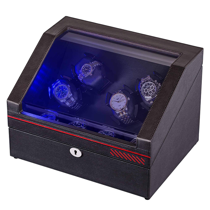 Brown Leather Automatic Watch Winder Box with 4 Winding 4 Storage