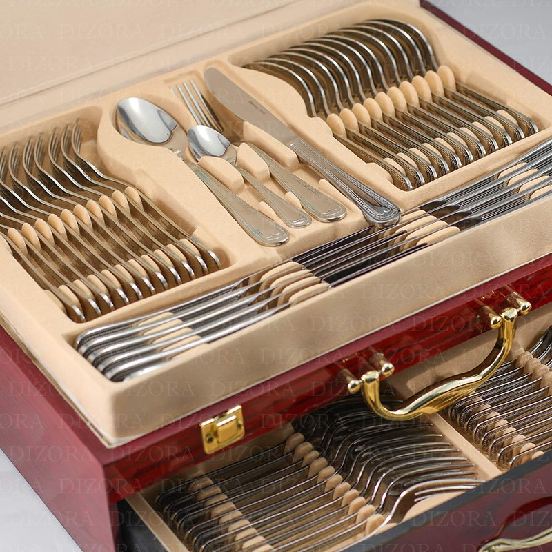 Wooden High Grade Stainless Steel Silverware Cutlery Storage Box for Home Use