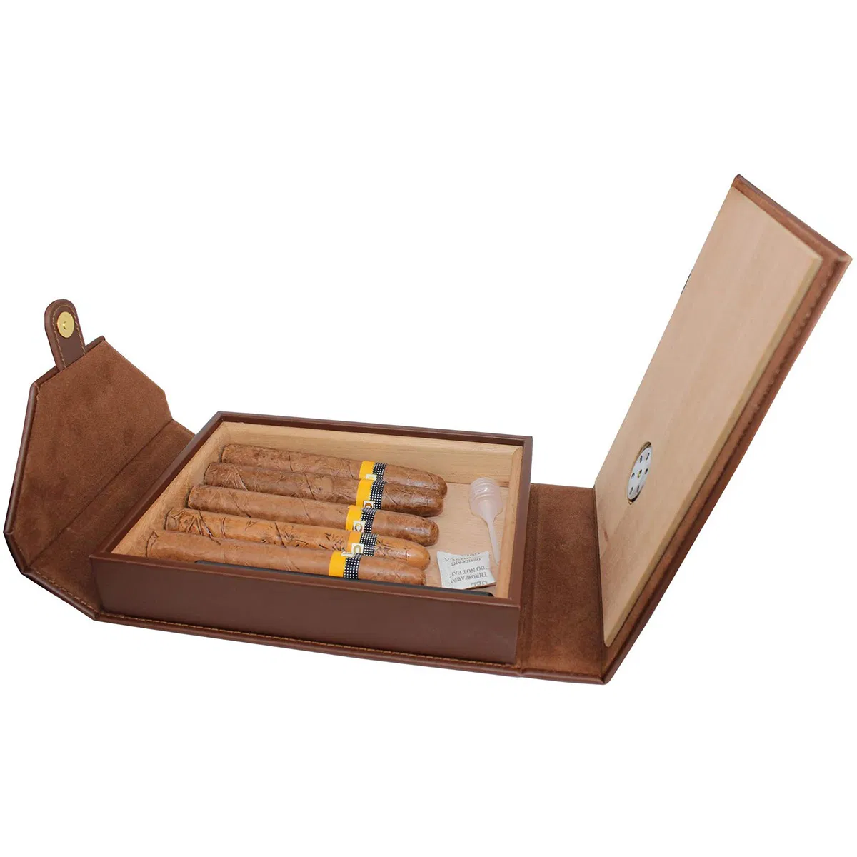 Elegant Brown Leather Packed Portable Travel Cigar Humidor