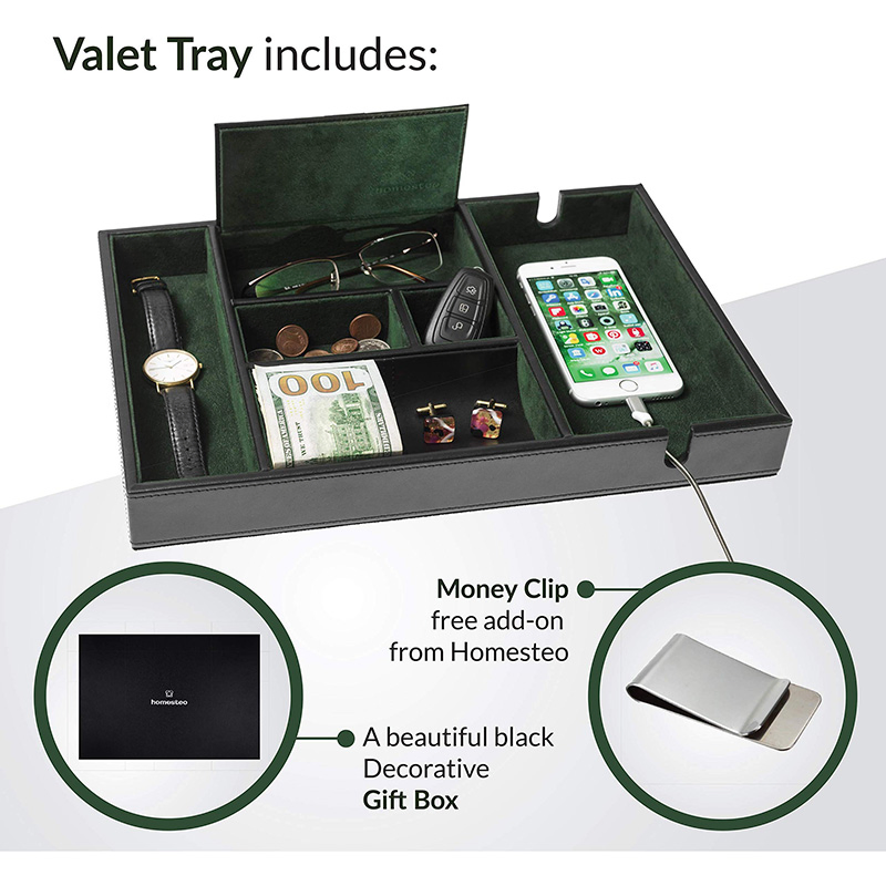 Leather Storage Box for Charging Station/EDC Dressing Table/Jewelry Accessories/Watch/Key/Wallet