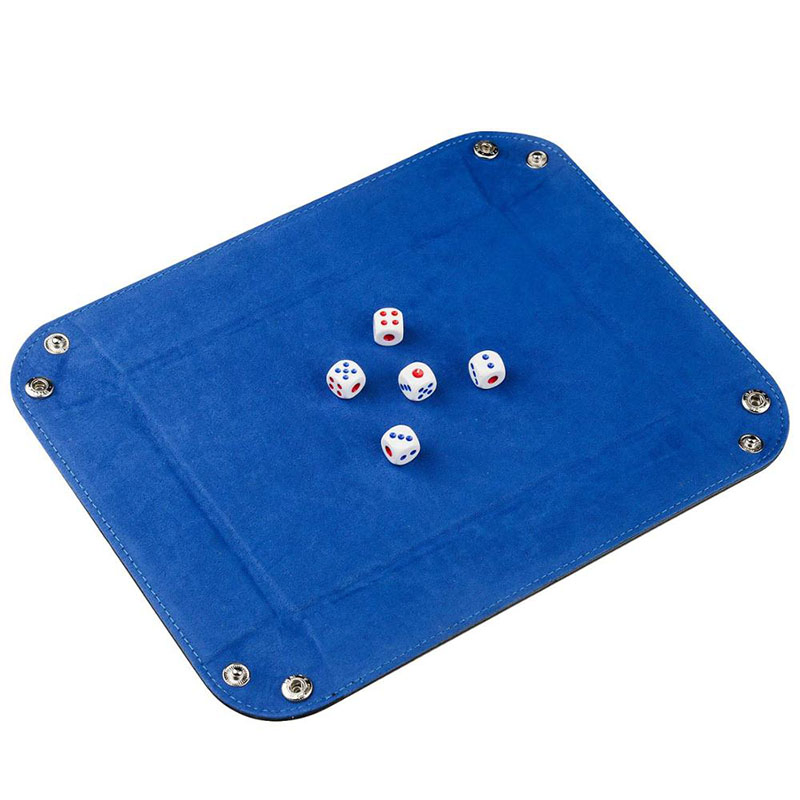 Stylish Folding Blue Velvet Valet Tray for Dice Games