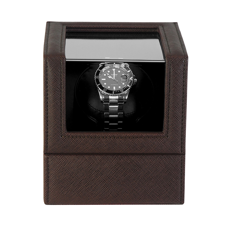 Custom High End Dark Brown Leather Box Single Watch Winder Display Box