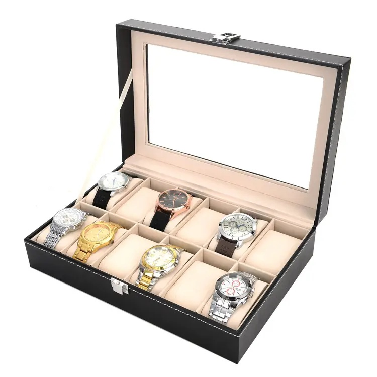 Elegant 6-Slot Black Watch Organizer for Men’S Accessories