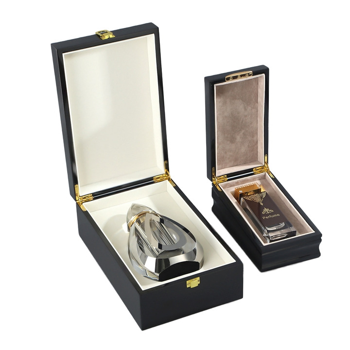 Factory Luxury Custom Logo Wooden Box Gift Cosmetics Atal Oud Oil Perfume Box Hinge