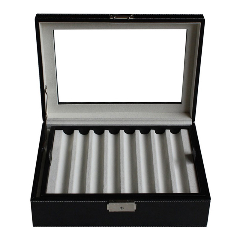 OEM Luxury Black Leather Transparent Top Rectangular Pen Display Box