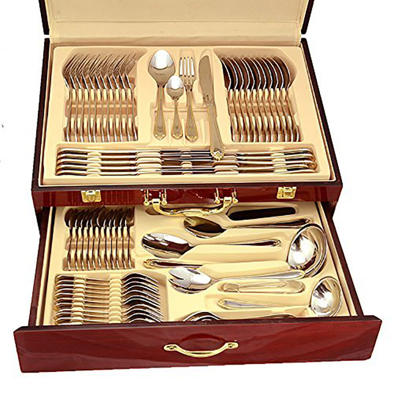Wooden High Grade Stainless Steel Silverware Cutlery Storage Box for Home Use