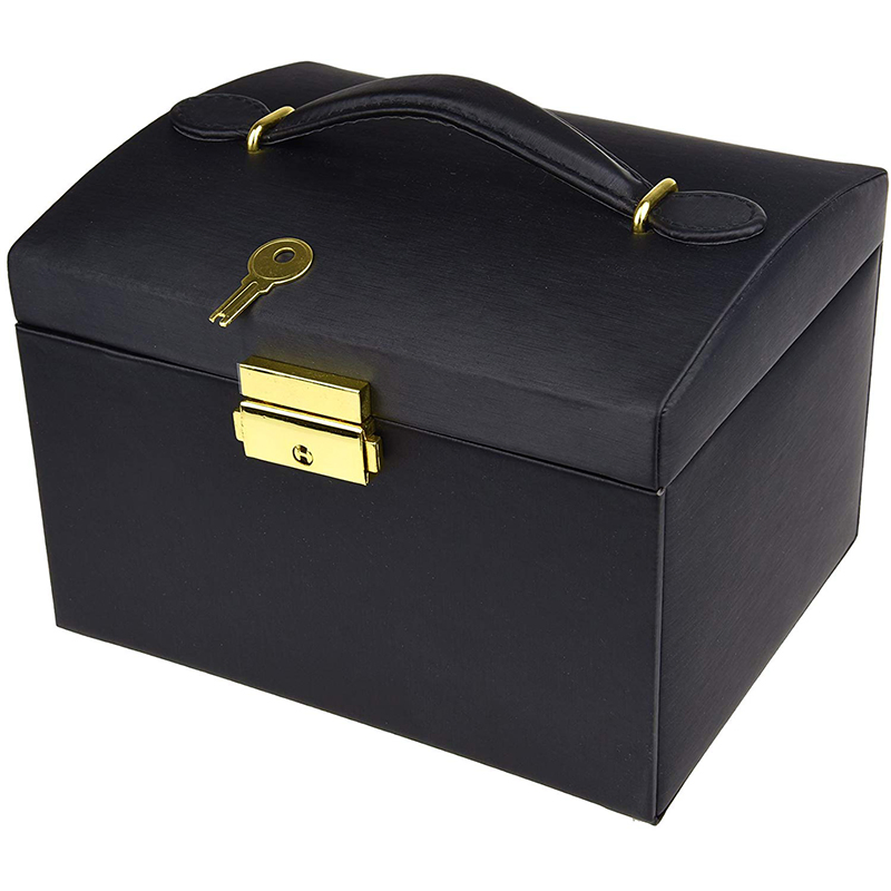 Fashion Ladies Leather Wrapped Black Gift Jewelry Box with Mirror for Travel