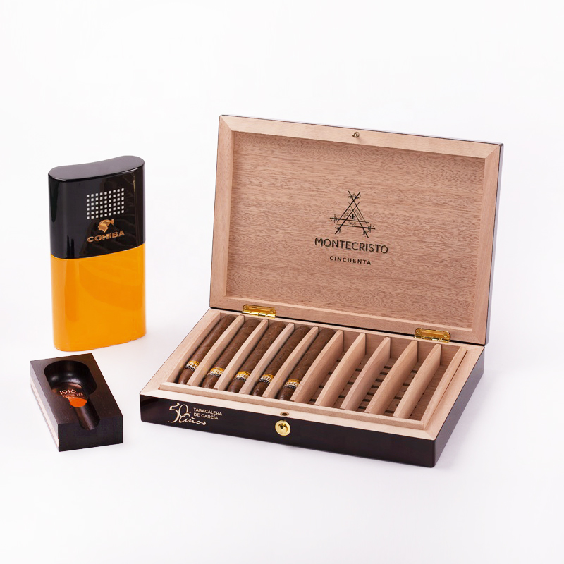 High Gloss Piano Lacquer Luxury Spanish Cedar Wooden Cigar Box with Dividers