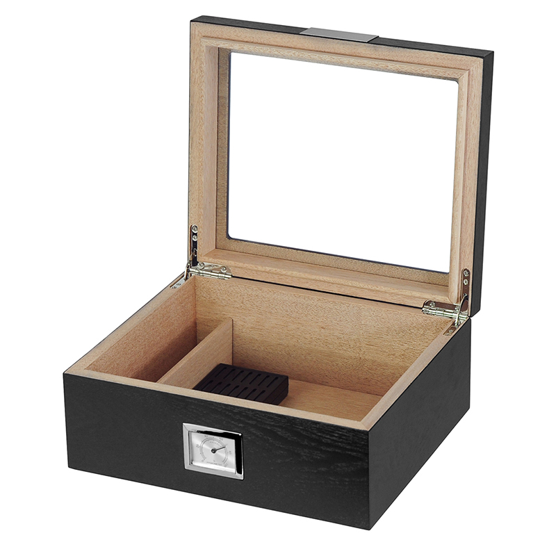 Luxury Black Oak Matte Lacquered Wooden Cigar Humidor Gift Box