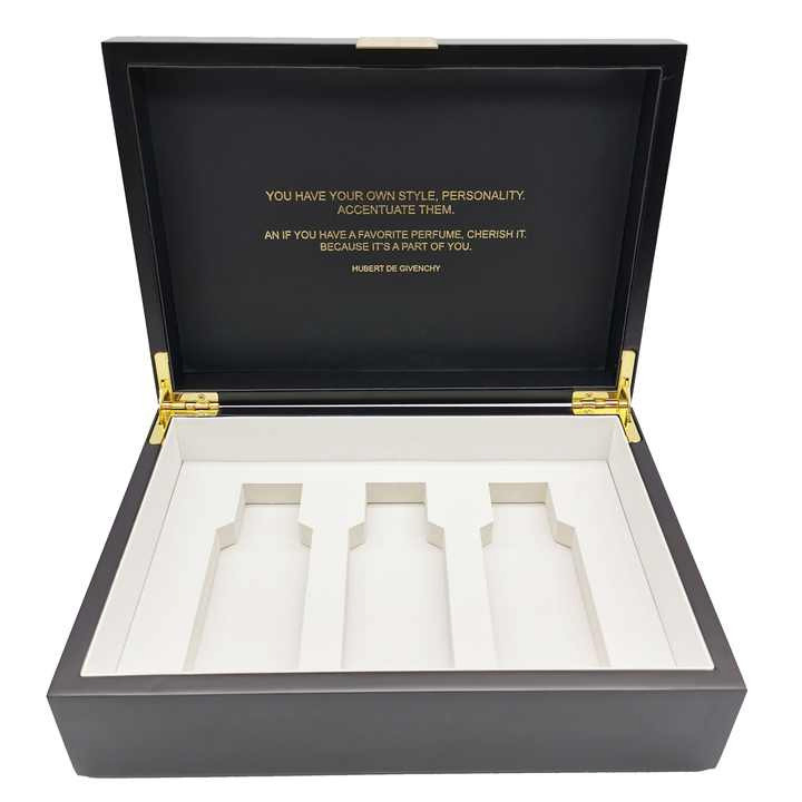 Luxury Black Paint Perfume Wooden Box Customized Gift Box with Logo Packaging Gift Display Perfume Box