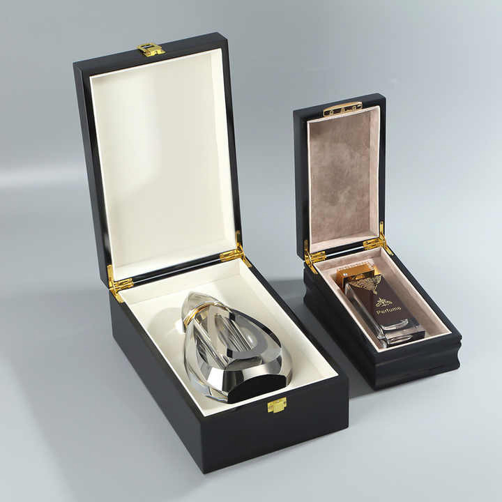 Factory Luxury Custom Logo Wooden Box Gift Cosmetics Atal Oud Oil Perfume Box Hinge