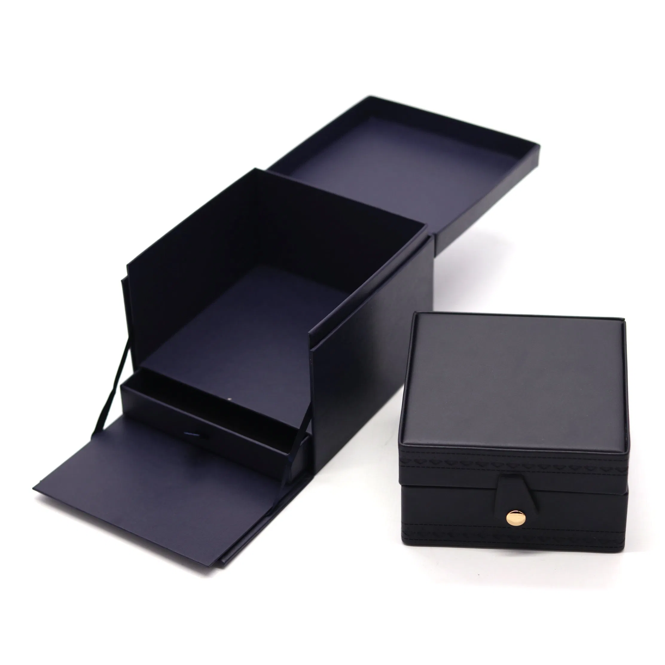 Handmade Dark Blue Storage Boxes PU Leather Jewelry Box for Gift