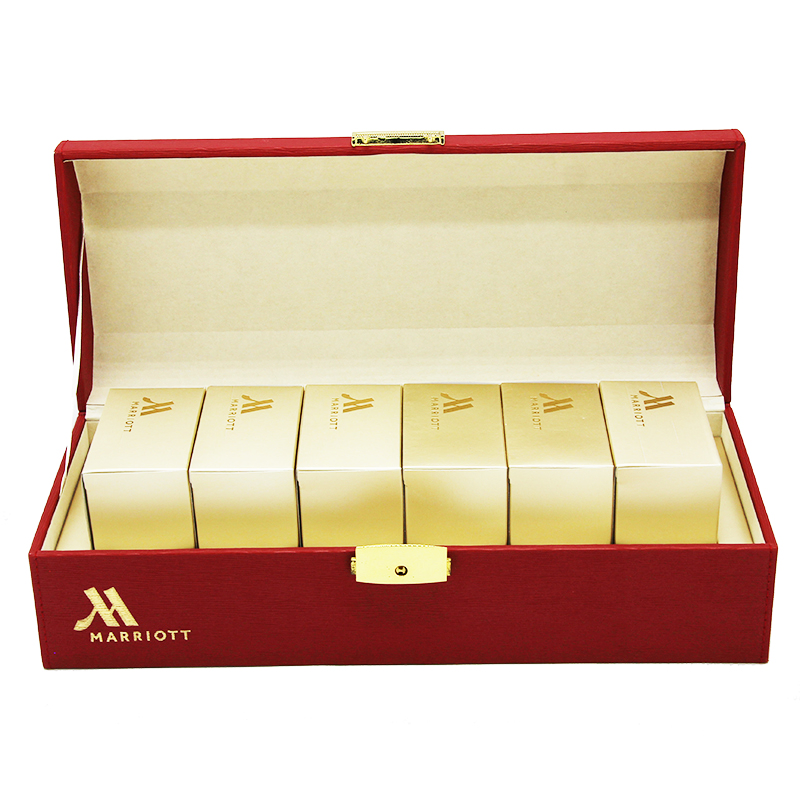 High End Fashion Red PU Leather Handle Rectangular Moon Cake Box