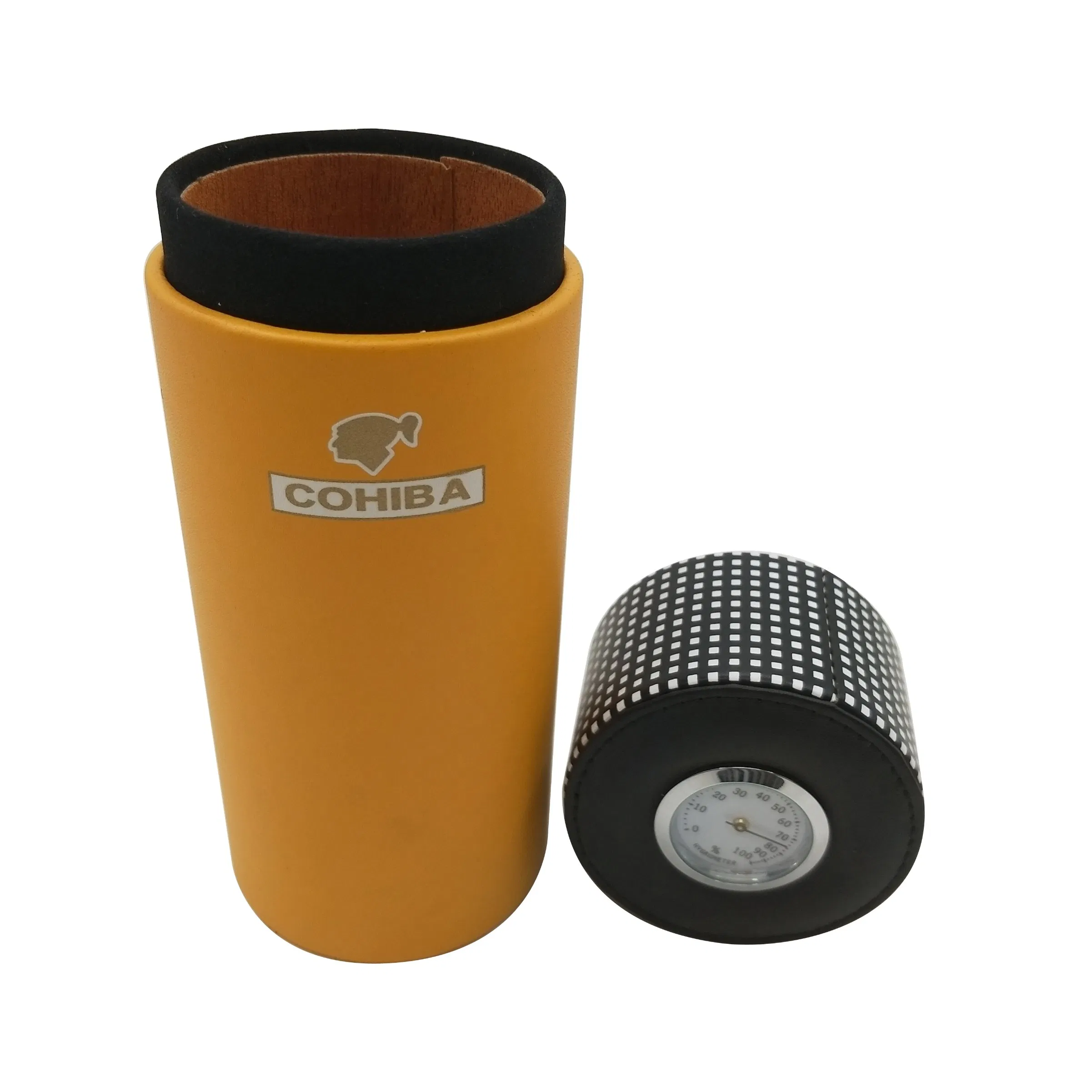 Customized Elegant Cylinder PU Leather Cigar Packaging Humidor Gift Box