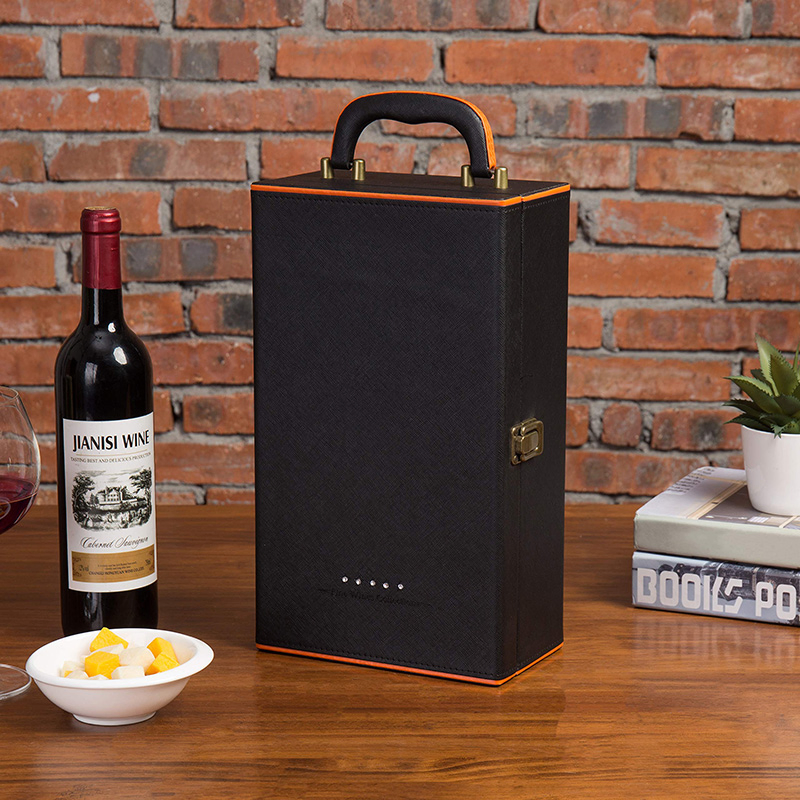 Custom Logo Printing 2 Bottles Luxury Leather Wine Packaging Box with Accessories